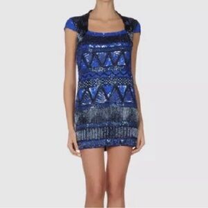 French Connection Blue and Black Geometric Mini Dress